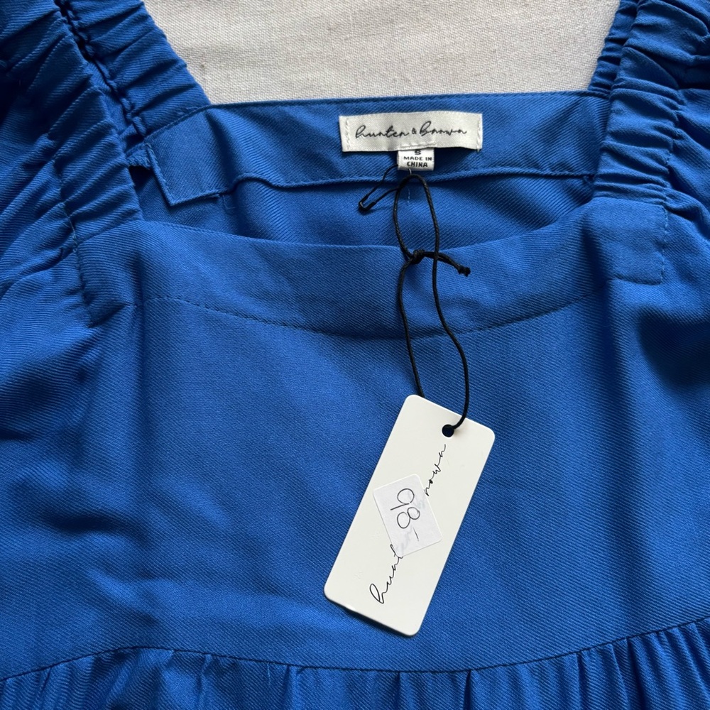 NWT Hunter & Brown Blue Puff Sleeve Mini Dress Small | Rayon Tiered - Picture 2 of 7